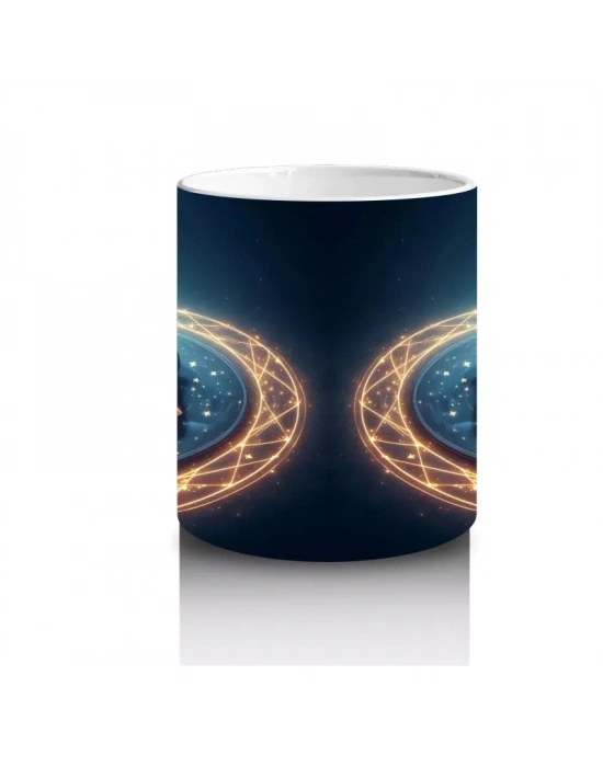 Sihirli Şapkalı Kedi Figürlü Işıltılı Halloween Baskılı Kupa