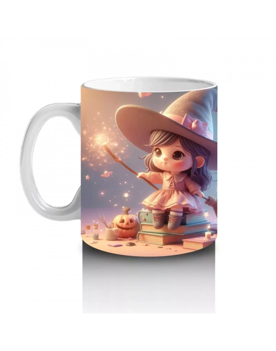 Sihirli Süpürgeli Tavşan Figürlü Sevimli Cadılar Bayramı Baskılı Kupa Bardak