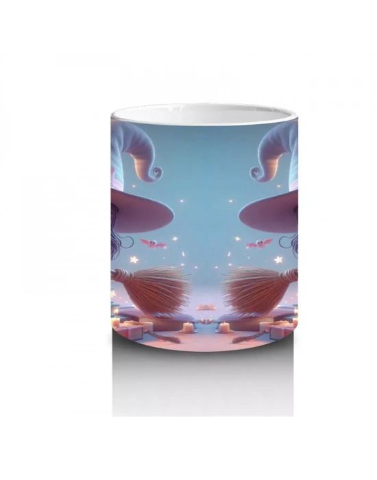 Sihirli Süpürgeli Tavşan Figürlü Sevimli Cadılar Bayramı Baskılı Kupa Bardak