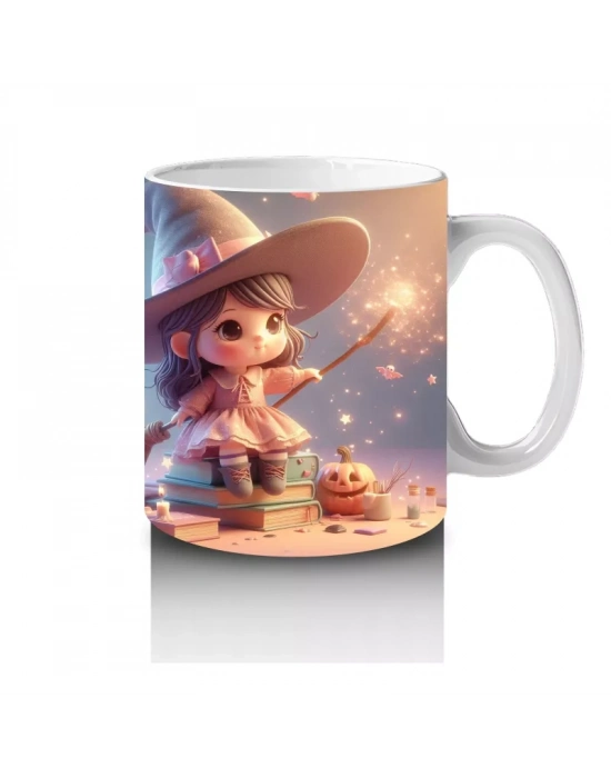 Sihirli Süpürgeli Tavşan Figürlü Sevimli Cadılar Bayramı Baskılı Kupa Bardak