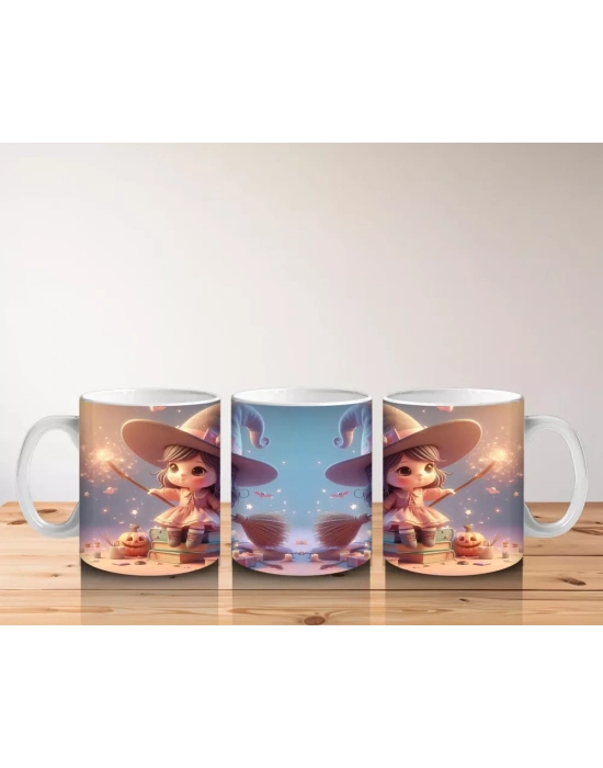 Sihirli Süpürgeli Tavşan Figürlü Sevimli Cadılar Bayramı Baskılı Kupa Bardak