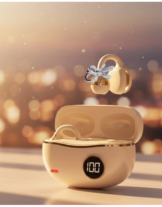 ® Şık ve Taşınabilir Bluetooth Kulaklık Gün Boyu Kullanım 2 Kurdele Küpe Hediyeli