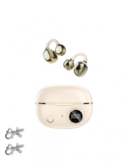 ® Şık ve Taşınabilir Bluetooth Kulaklık Gün Boyu Kullanım 2 Kurdele Küpe Hediyeli