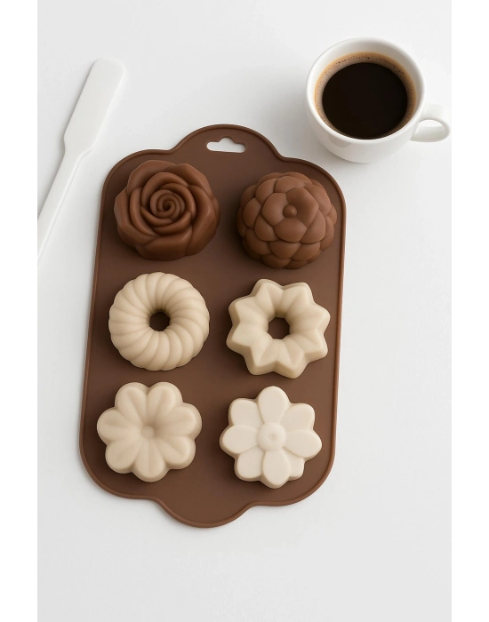 Silikon Kek ve Çikolata Kalıbı 6’lı Krem Renk Pasta Tatlı Muffin Kalıbı
