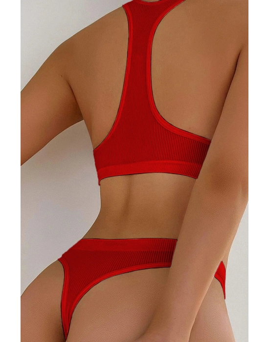Kadın Kırmızı Desteksiz Seamless Tangalı İç Çamaşır Takımı