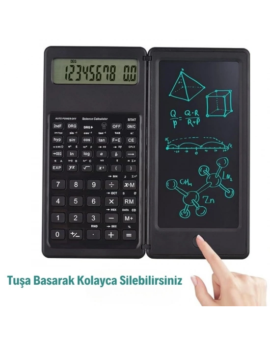 ®  Silinebilir LCD Yazı Tabletli,Kalemli Katlanabilir Bilimsel Hesap Makinesi