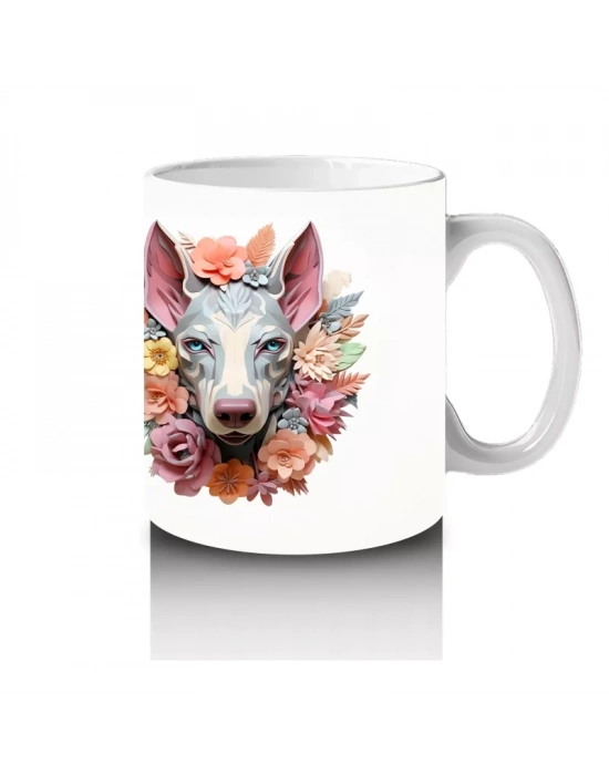 Simetrik Çiçekli Fon Üzerinde İkiz Köpek Figürleri – Baskılı Kahve Kupası