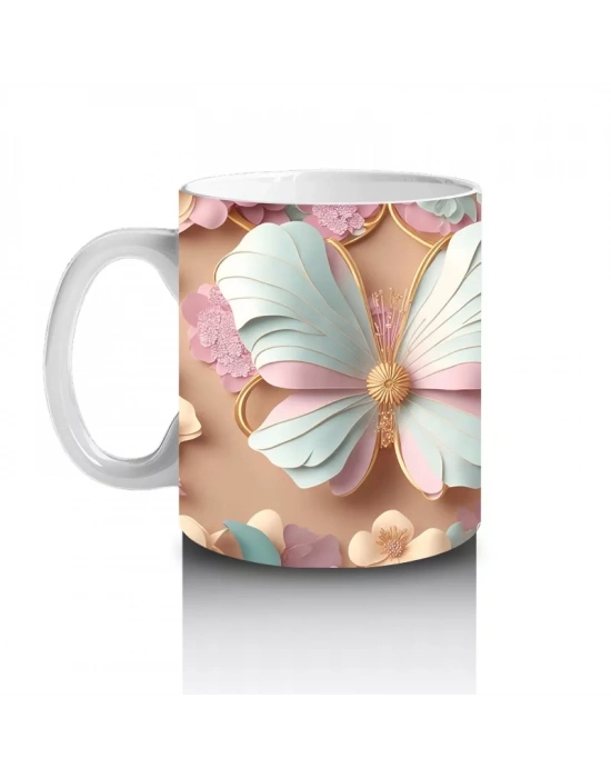 Simetrik Pastel Renkli Kelebekler - Baskılı Kahve Kupası