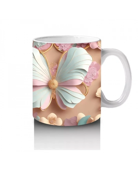 Simetrik Pastel Renkli Kelebekler - Baskılı Kahve Kupası