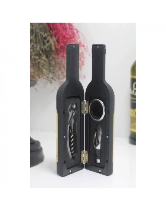 Şişe Tirbuşon Seti Küçük Boy Siyah Renk