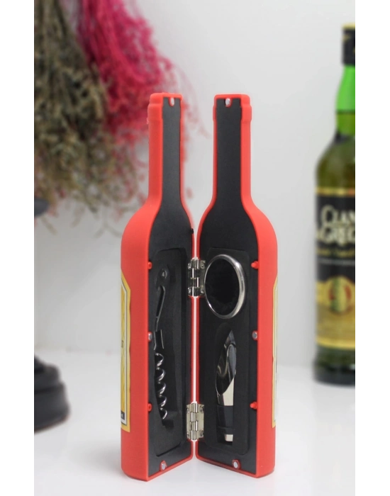 Şişe Tirbuşon Seti Küçük Kırmızı Alk2627