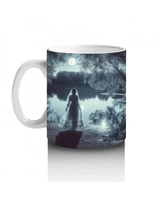 Sisli Mezarlıkta Kara Pelerinli Silüet Figürlü Gotik Cadılar Bayramı Baskılı Kupa Bardak