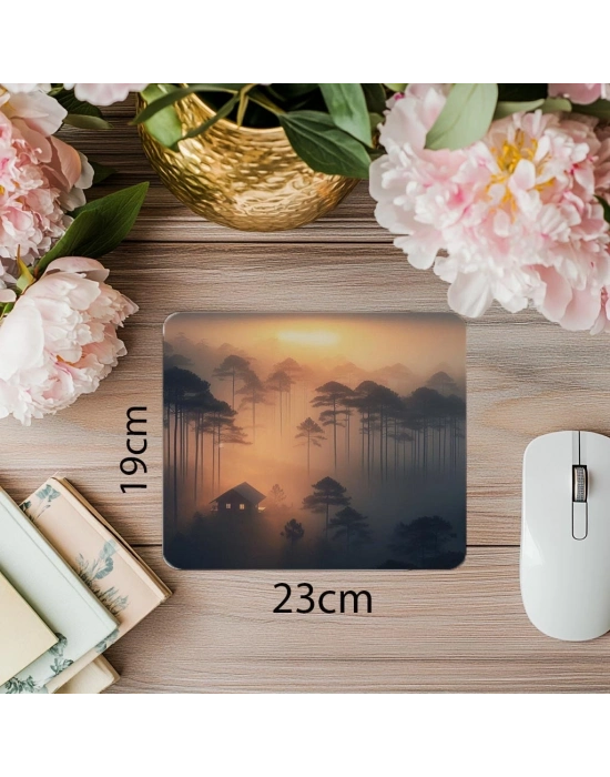 Sisli Orman ve Kulübe Temalı Mousepad - 19x23 cm 2 mm Dikdörtgen İthal Baskılı Mouse Pad