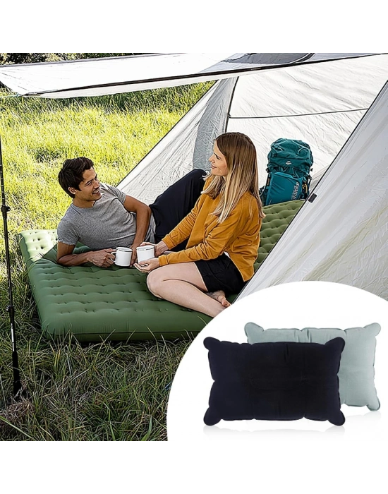 Şişme Kamp ve Yolculuk Yastığı - Ergonomik - Kadife Yüzey