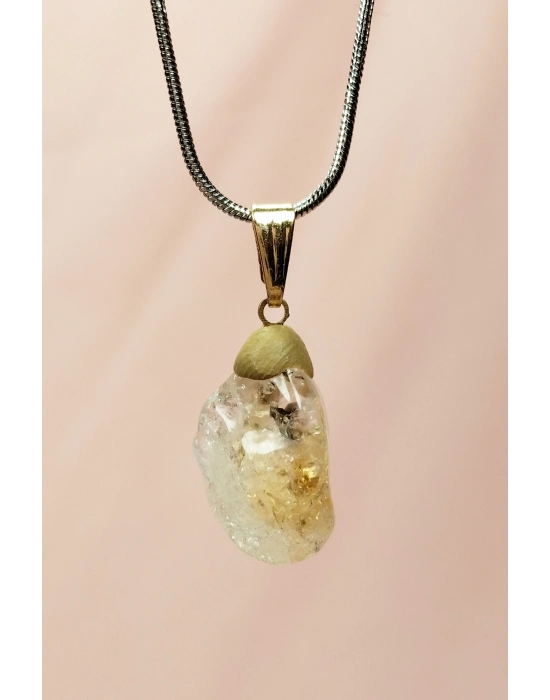 Sitrin Doğal Taşı Zincirli El Yapımı Kolye Uç: 2 cm Zincir: 20 cm Kutulu