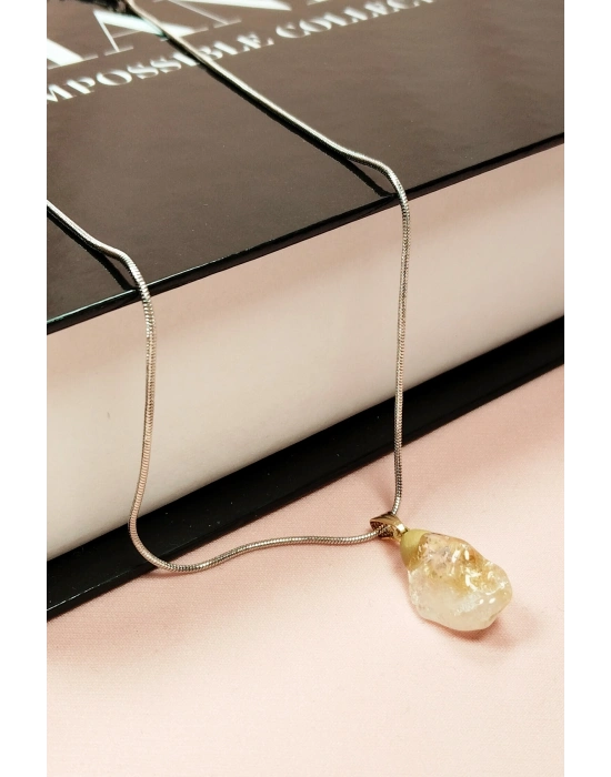 Sitrin Doğal Taşı Zincirli El Yapımı Kolye Uç: 2 cm Zincir: 20 cm Kutulu