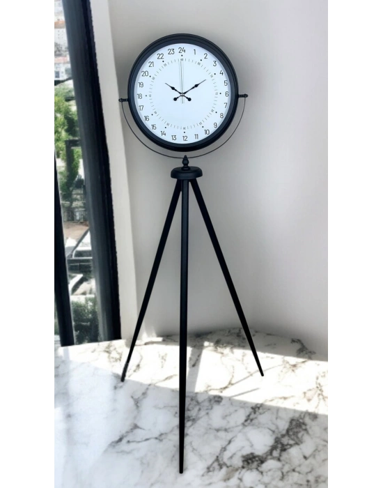 ® Siyah 24 Saat Göstergeli Özel Tasarım Tripod Ayaklı Saat