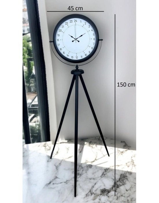 ® Siyah 24 Saat Göstergeli Özel Tasarım Tripod Ayaklı Saat