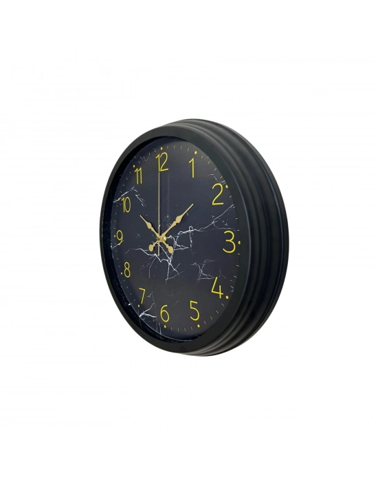 Siyah 40 Cm Mermer Desenli Metal Duvar Saati
