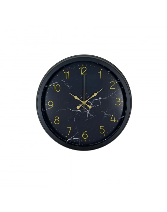 Siyah 40 Cm Mermer Desenli Metal Duvar Saati