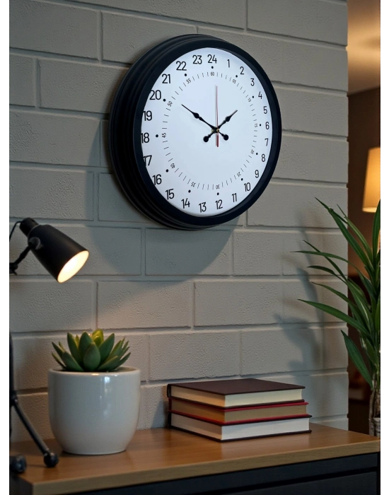 ® Siyah 40 Cm Metal 24 Saat Göstergeli Özel Tasarım Duvar Saati