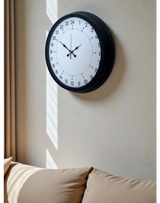 ® Siyah 40 Cm Metal 24 Saat Göstergeli Özel Tasarım Duvar Saati