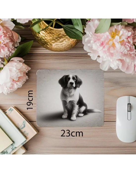 Siyah Beyaz Kalemle Köpek Çizimli Mousepad - 19x23 cm 2 mm Dikdörtgen İthal Baskılı Mouse Pad