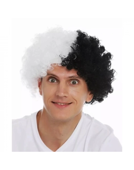 Siyah Beyaz Kıvırcık Afro Bonus Taraftar Peruğu