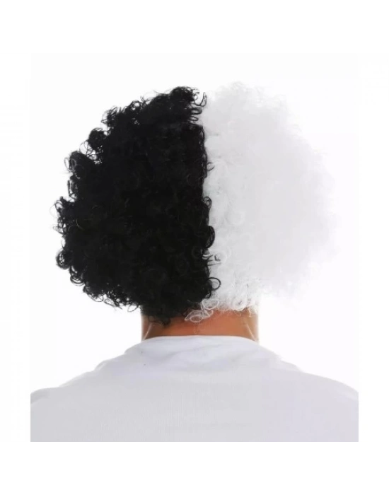 Siyah Beyaz Kıvırcık Afro Bonus Taraftar Peruğu