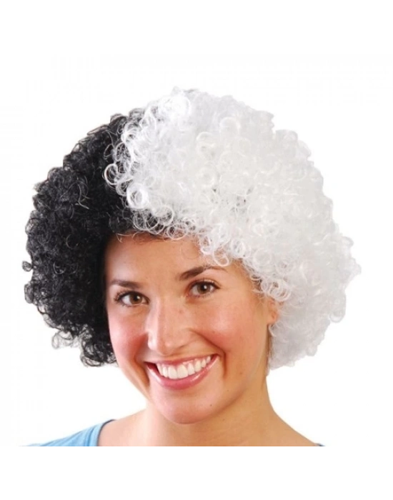 Siyah Beyaz Kıvırcık Afro Bonus Taraftar Peruğu