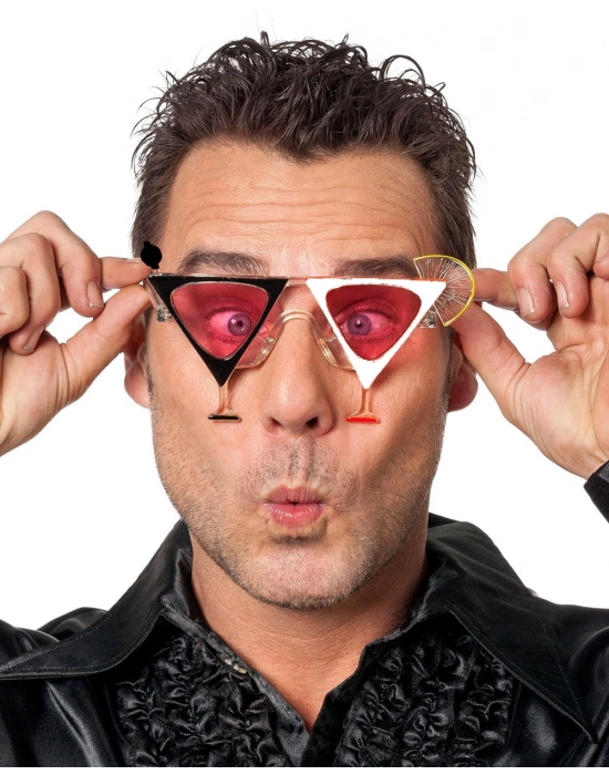 Siyah Beyaz Renk Martini Tasarımlı Parti Gözlüğü