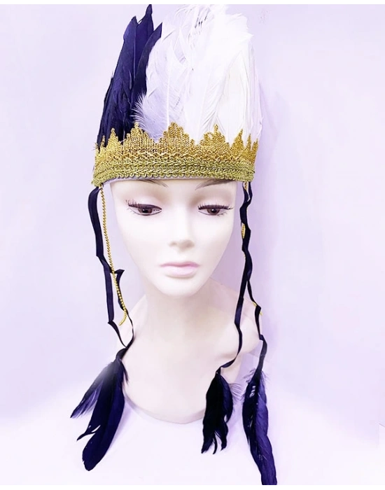 Siyah Beyaz Renk Tüylü Kızılderili Başlığı | Taraftar Başlığı