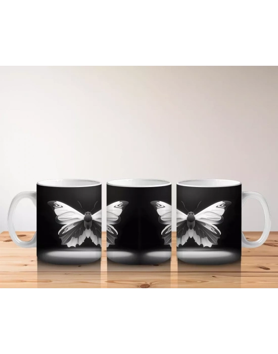 Siyah Beyaz Zarif Kelebek İkilisi – Baskılı Kahve Kupası