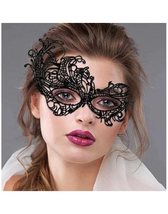 Siyah Dantel İşlemeli Parti Maskesi
