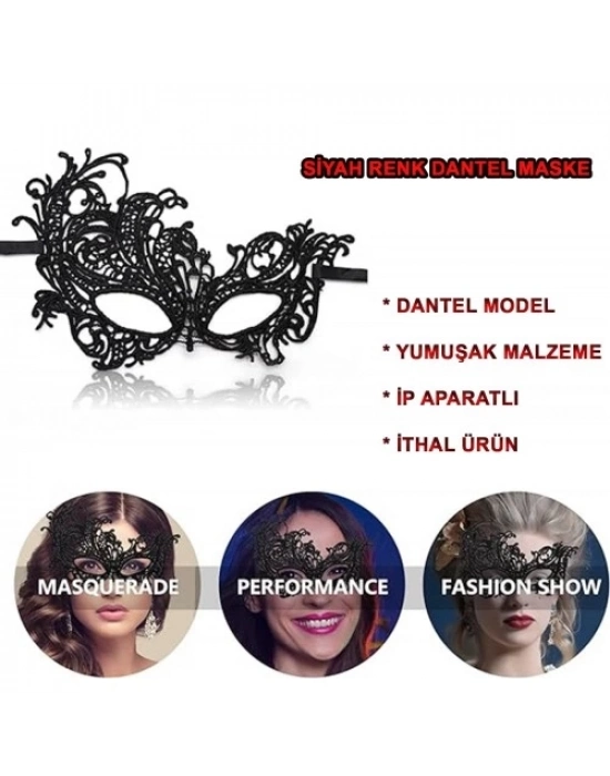 Siyah Dantel İşlemeli Parti Maskesi