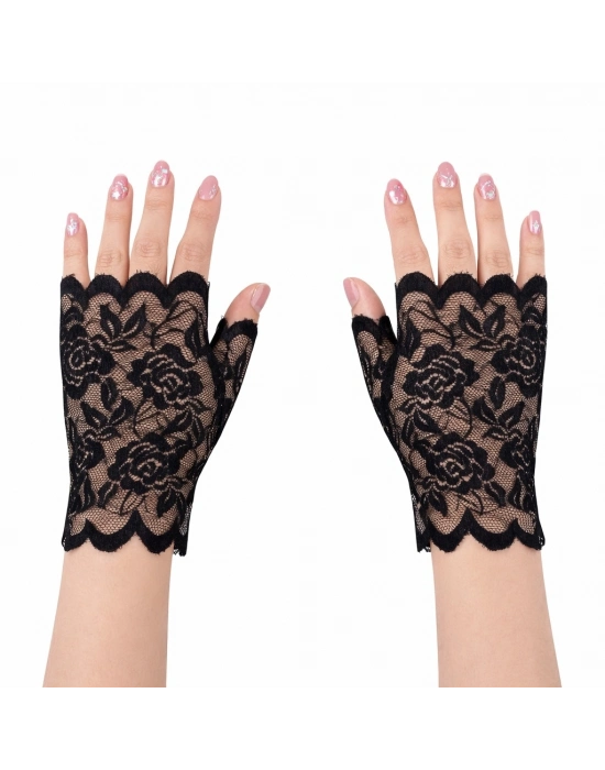 Siyah Dantel Parmaksız Kısa Eldiven