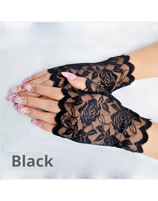 Siyah Dantel Parmaksız Kısa Eldiven