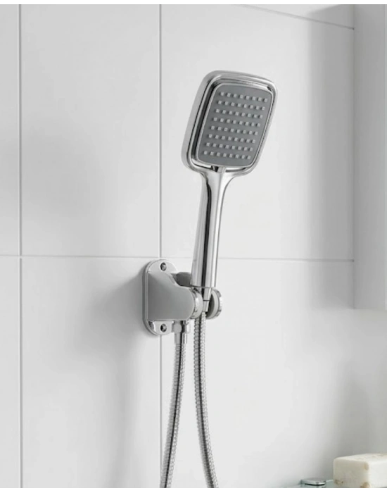 Siyah Duş Seti El Duşu Başlığı Spiral Hortum ve Duvar Askısı Banyo Duş Seti