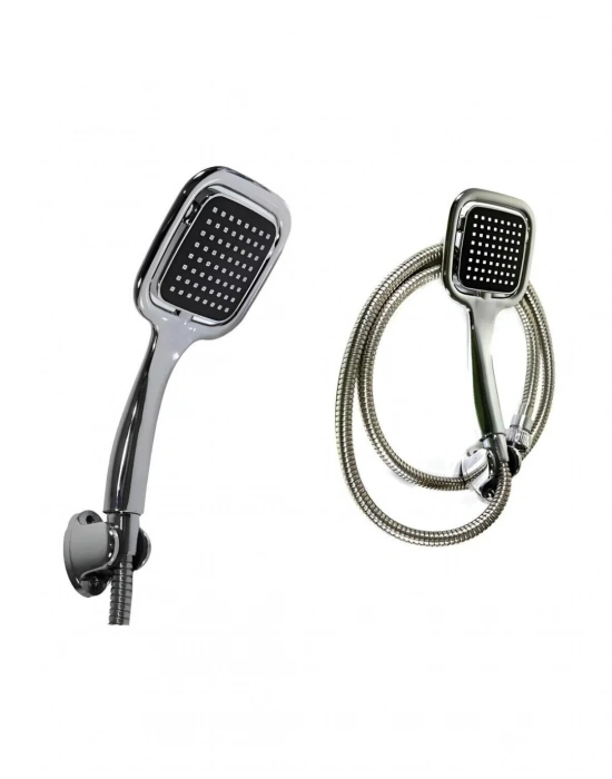 Siyah Duş Seti El Duşu Başlığı Spiral Hortum ve Duvar Askısı Banyo Duş Seti