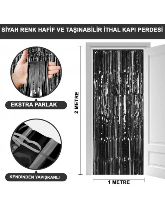 Siyah Ekstra Metalize Parlak Saçaklı Arka Fon Perde