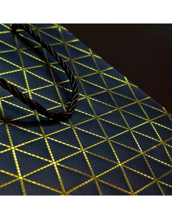 Siyah Geometrik Desenli Mini Boy Karton Hediye Çantası