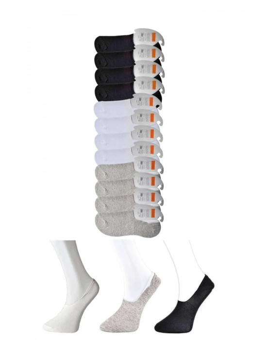 Siyah Gri ve Beyaz Erkek Babet Çorap 12 çift