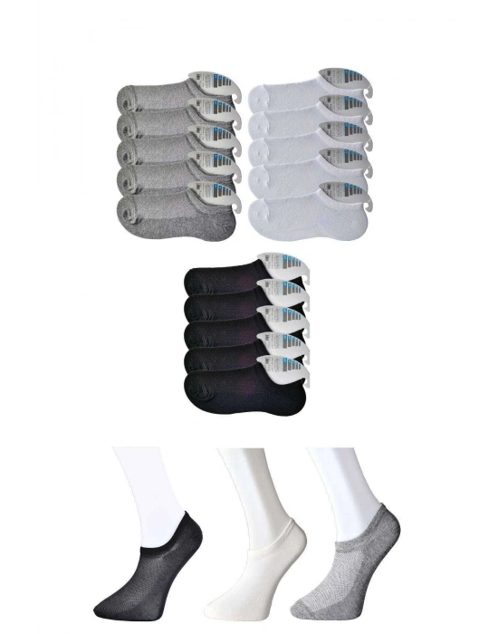 Siyah Gri ve Beyaz Erkek Görünmez Çorap 15 çift