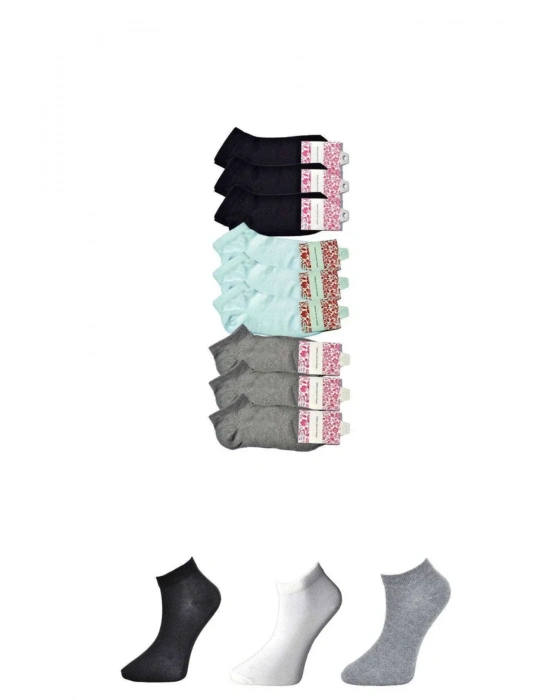 Siyah Gri ve Beyaz Kadın Bilek Çorap 9 çift