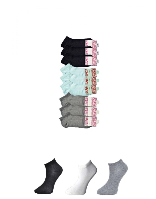 Siyah Gri ve Beyaz Kadın Bilek Çorap 9 çift