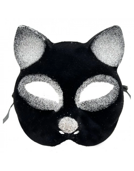 Siyah Gümüş Simli Kedi Maskesi