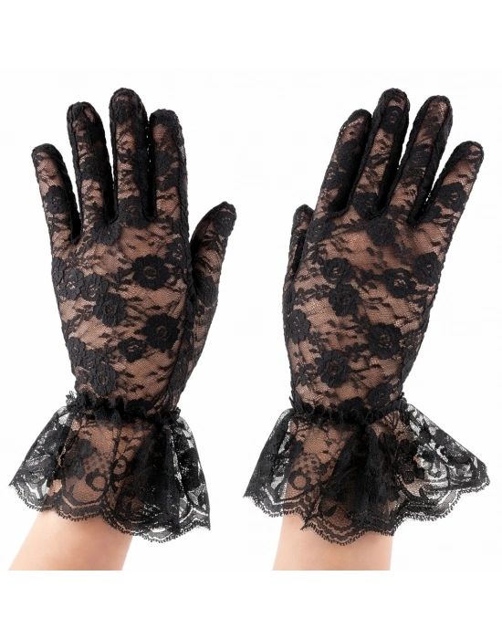 Siyah Güpürlü Dantel Eldiven Kısa – Vintage Zarif Kadın Eldiveni
