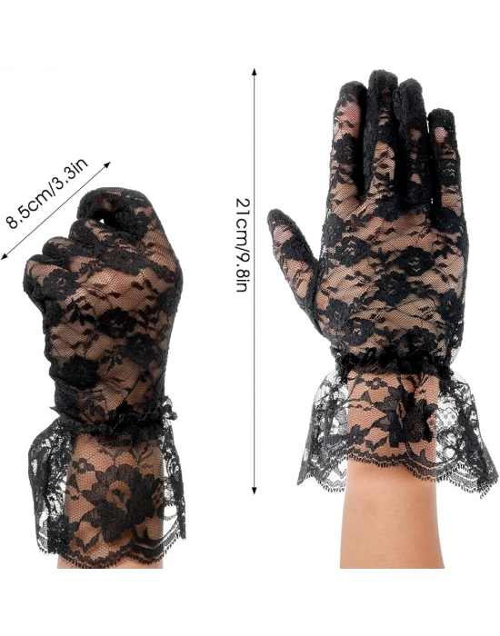 Siyah Güpürlü Dantel Eldiven Kısa – Vintage Zarif Kadın Eldiveni
