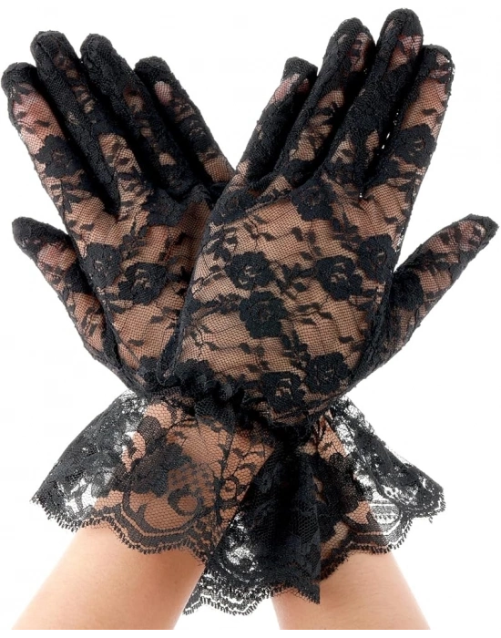 Siyah Güpürlü Dantel Eldiven Kısa – Vintage Zarif Kadın Eldiveni