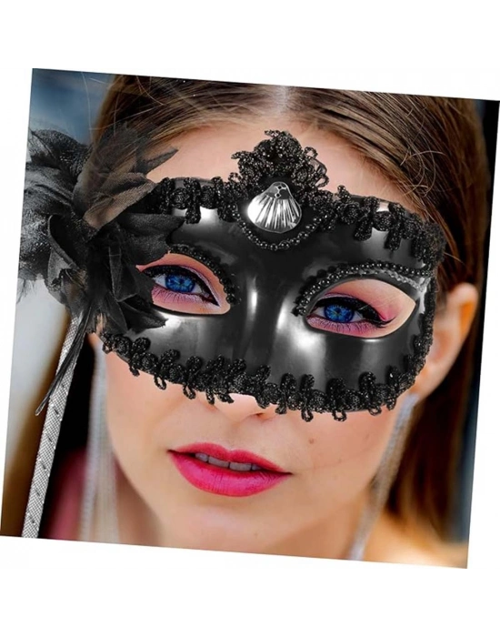Siyah Işıltılı Tutmalı Fotoğraf Çekimi Maskesi